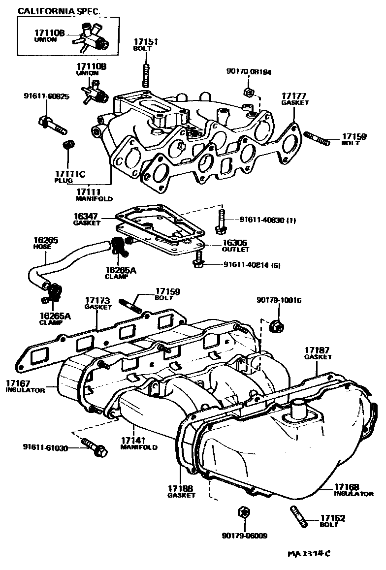 Toyota COROLLA Manifold EPC diagram — MA2374C