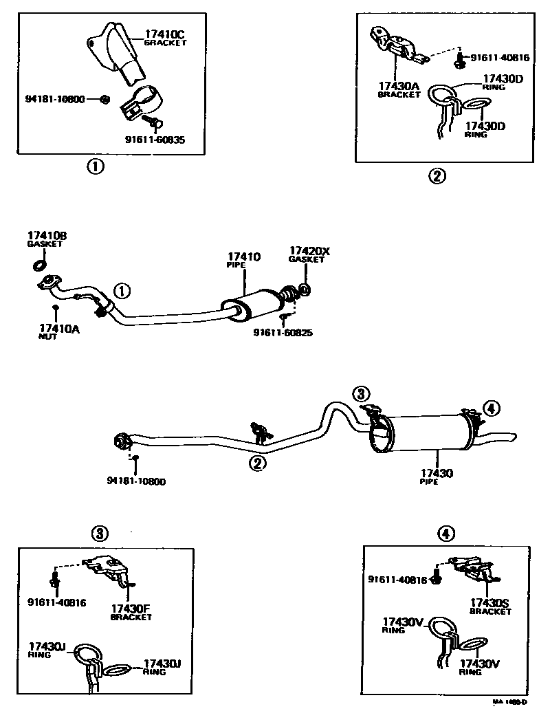 Toyota COROLLA Exhaust Pipe EPC diagram — MA1480D