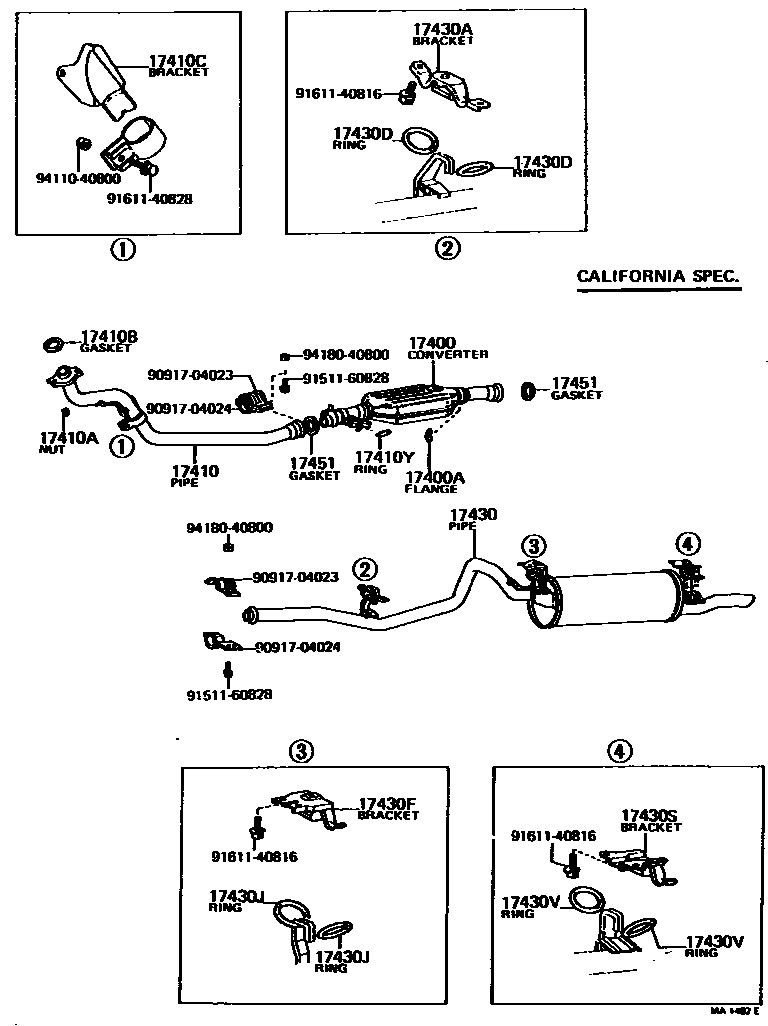 Toyota COROLLA Exhaust Pipe EPC diagram — MA1482E