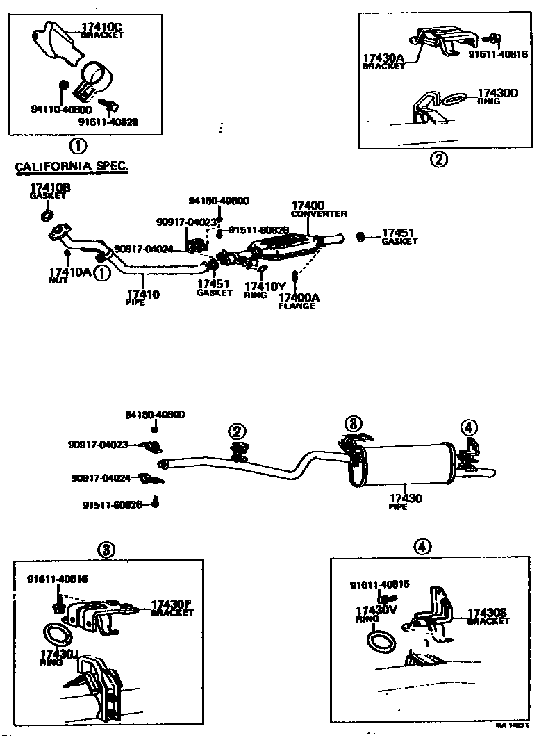 Toyota COROLLA Exhaust Pipe EPC diagram — MA1483E