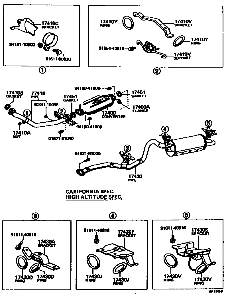 Toyota COROLLA Exhaust Pipe EPC diagram — MA2147F
