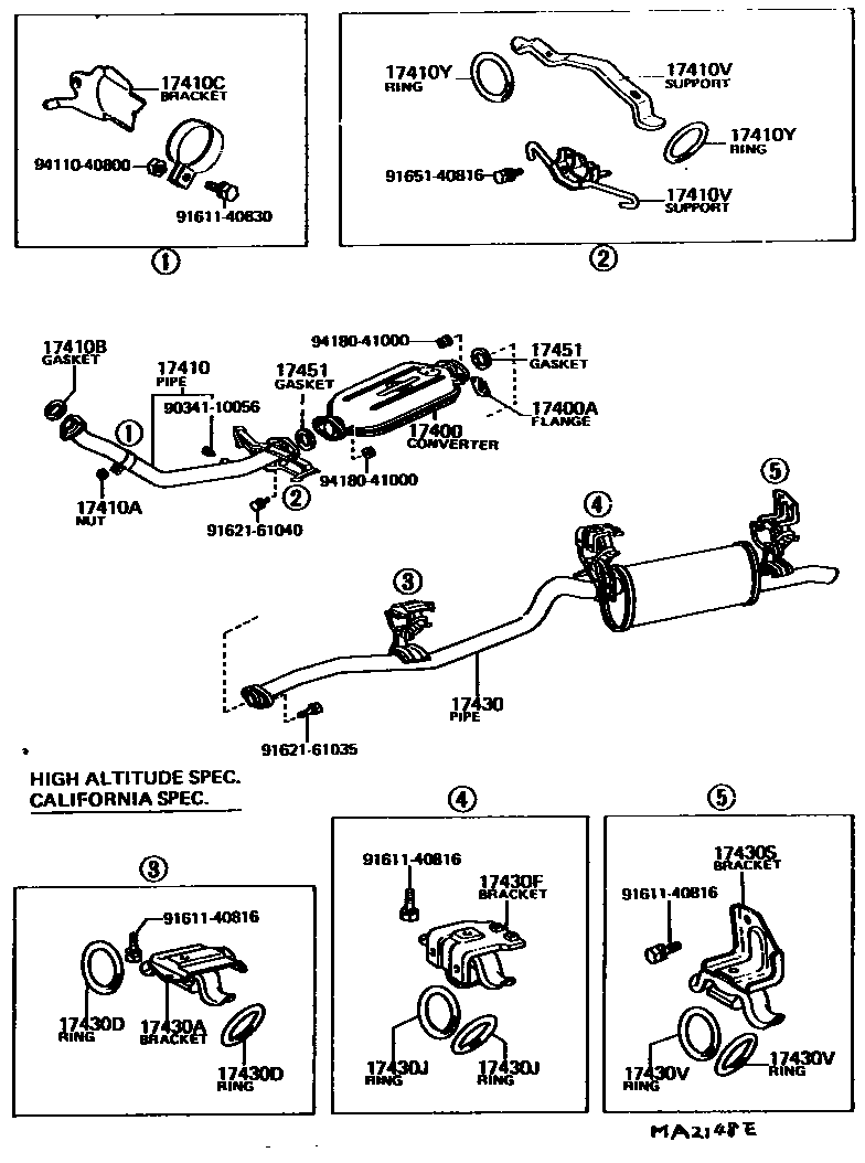 Toyota COROLLA Exhaust Pipe EPC diagram — MA2148E