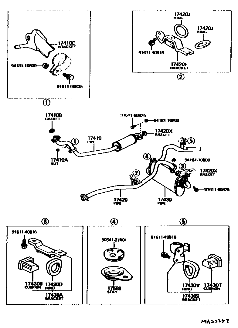 Toyota COROLLA Exhaust Pipe EPC diagram — MA2225E