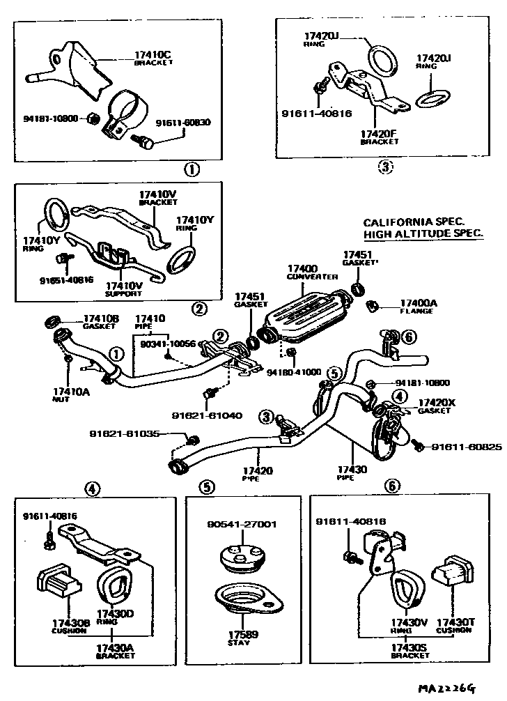 Toyota COROLLA Exhaust Pipe EPC diagram — MA2226G