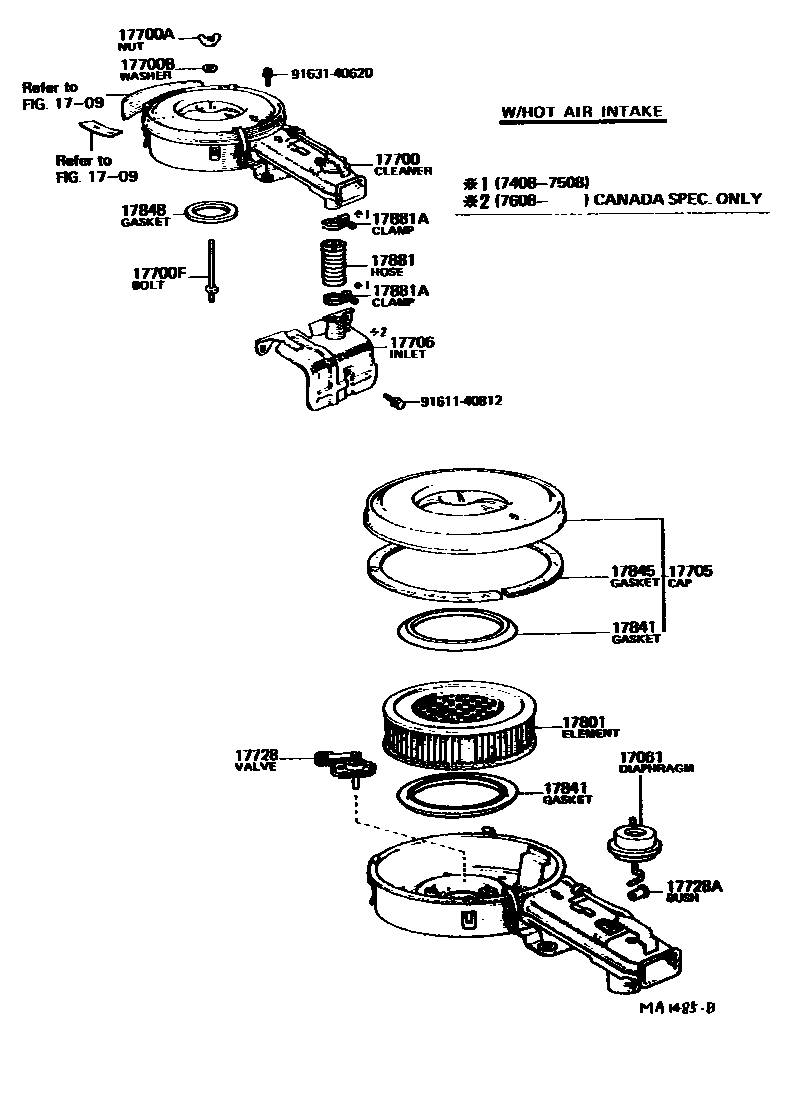 Toyota COROLLA Air Cleaner EPC diagram — MA1485B