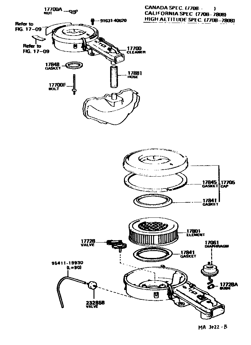 Toyota COROLLA Air Cleaner EPC diagram — MA3022B
