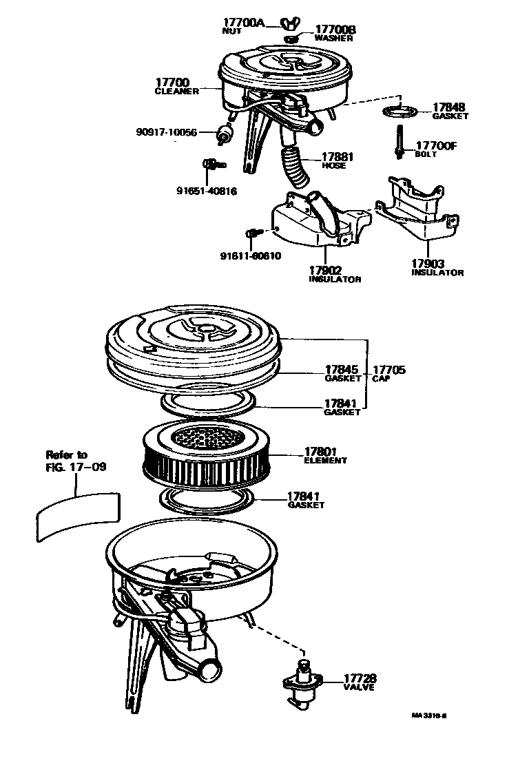 Toyota COROLLA Air Cleaner EPC diagram — MA3316B