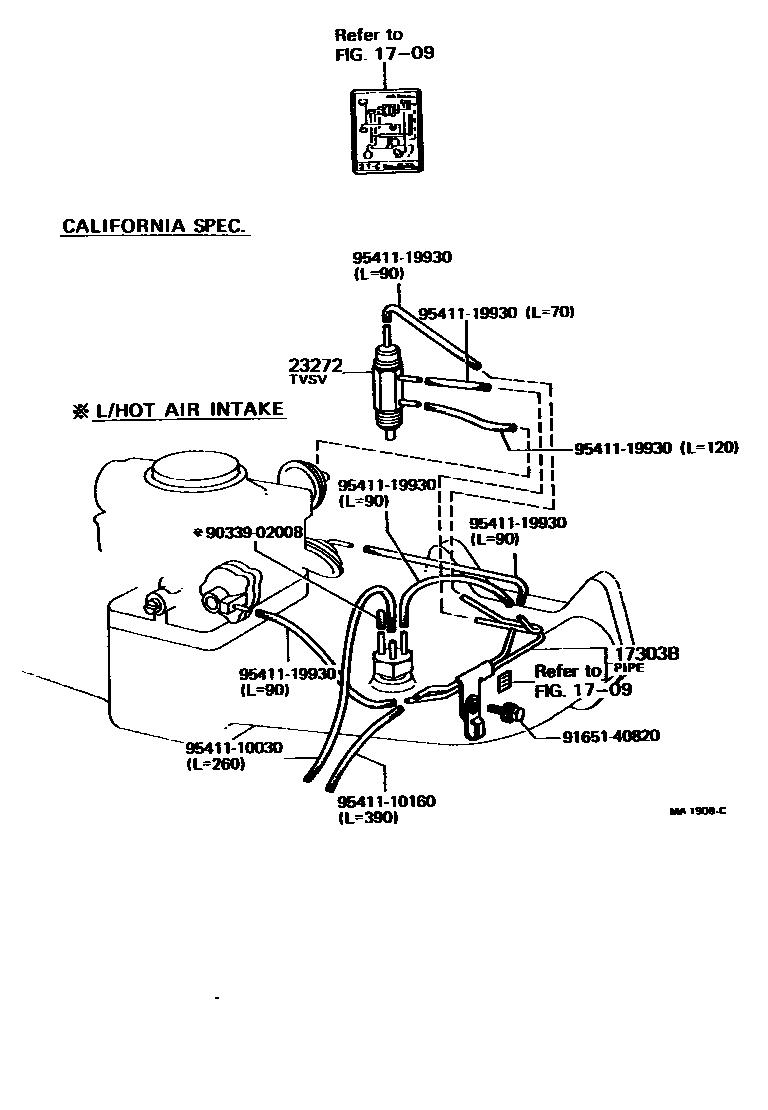 Toyota COROLLA vacuum tube EPC diagram — MA1908C