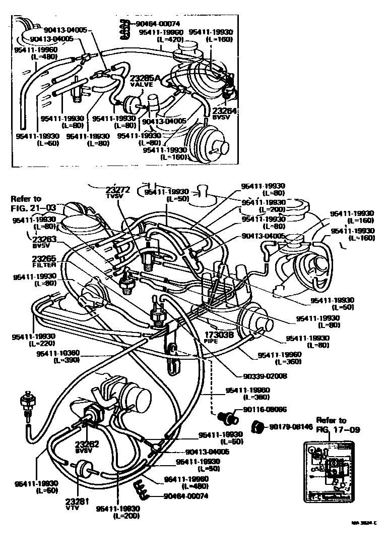 Toyota COROLLA vacuum tube EPC diagram — MA3024C
