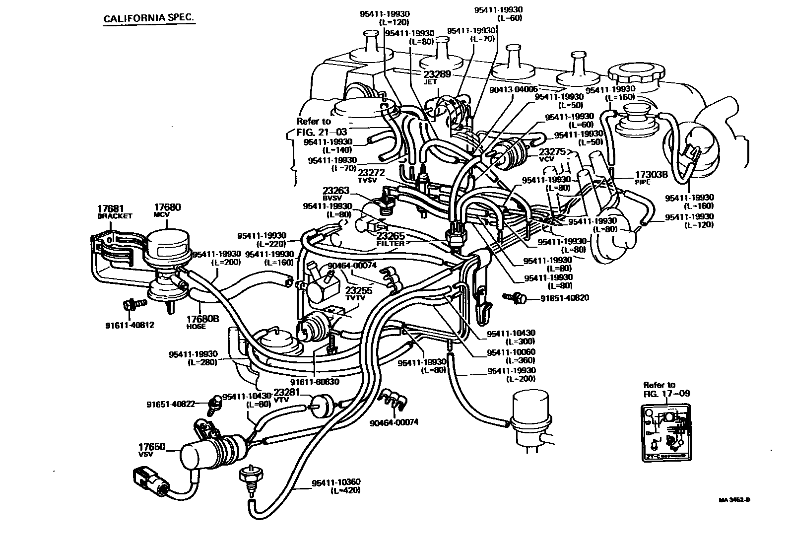 Toyota COROLLA vacuum tube EPC diagram — MA3452D