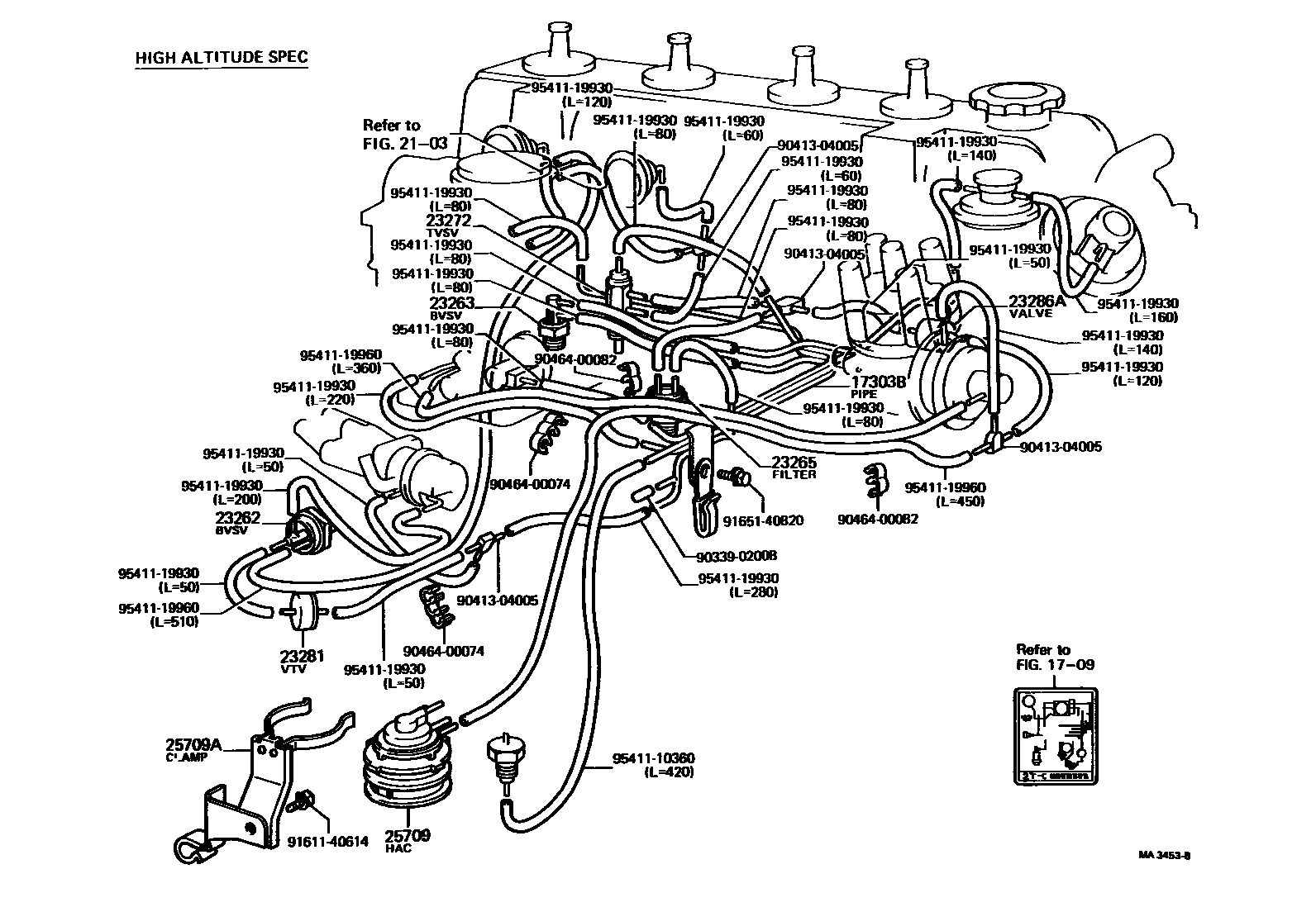 Toyota COROLLA vacuum tube EPC diagram — MA3453B