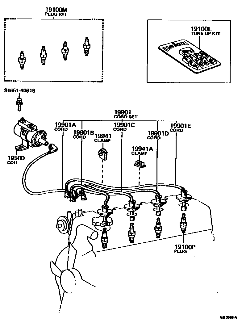 Toyota COROLLA 点火线圈和火花塞 EPC diagram — ME3958A