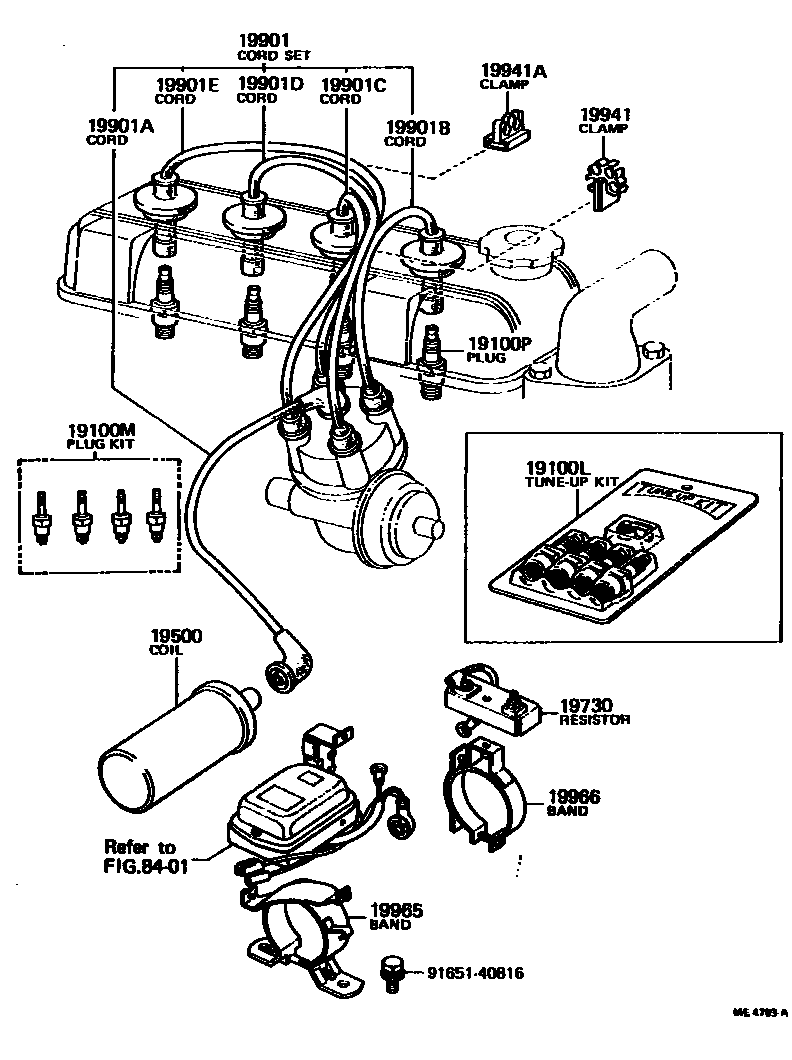 Toyota COROLLA 点火线圈和火花塞 EPC diagram — ME4703A
