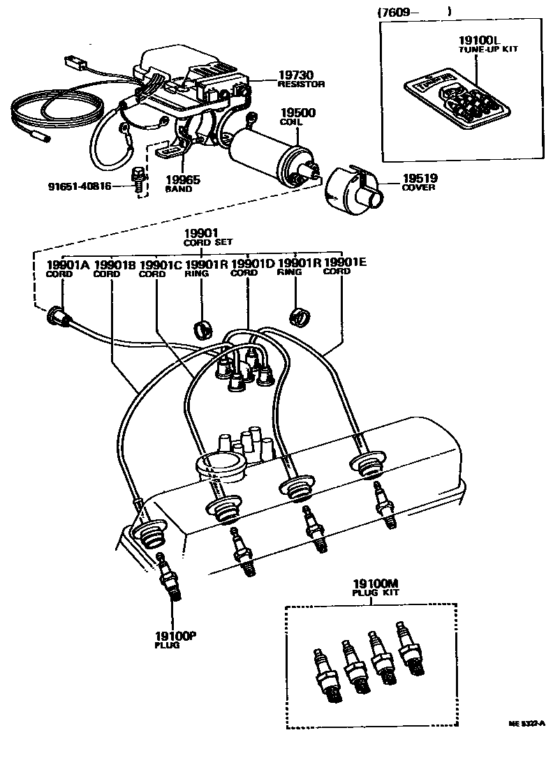 Toyota COROLLA 点火线圈和火花塞 EPC diagram — ME5322A