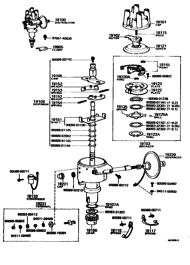 Toyota COROLLA 分电器 EPC diagram — ME3959C
