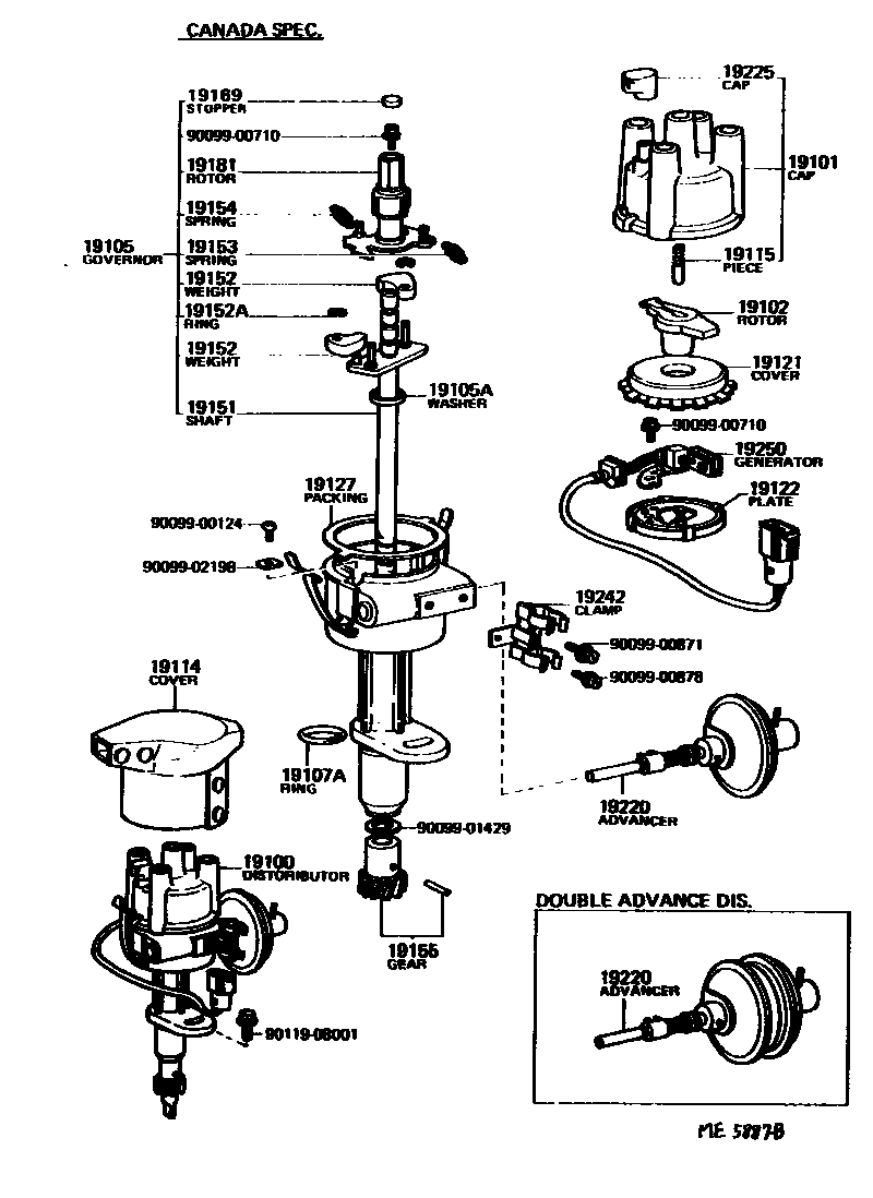 Toyota COROLLA 分电器 EPC diagram — ME5887B