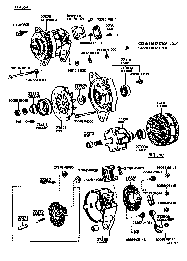Toyota COROLLA Alternator EPC diagram — ME7171B