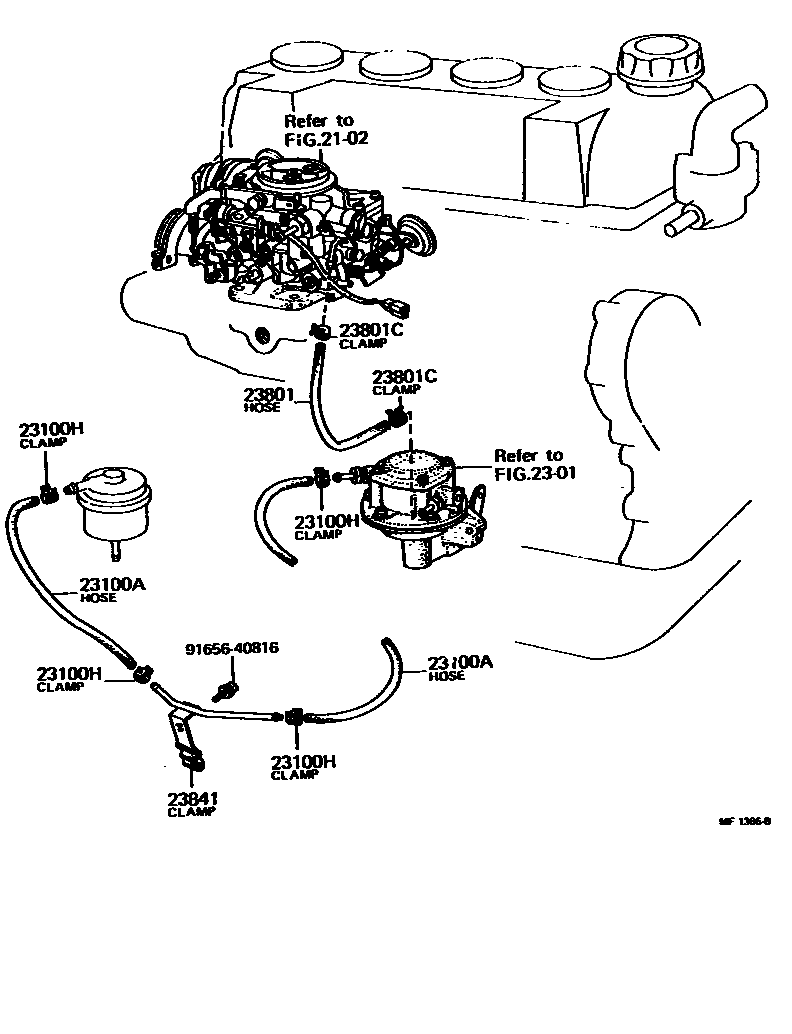 Toyota COROLLA 燃油管和卡箍 EPC diagram — MF1365B