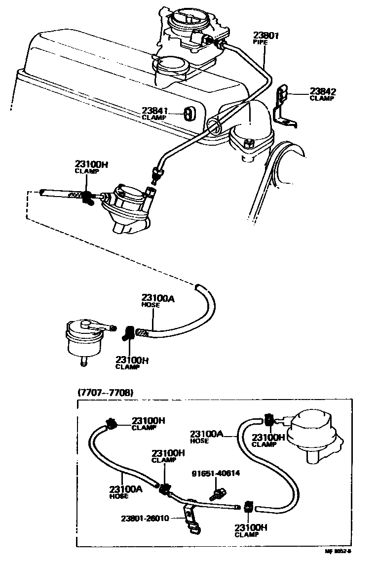 Toyota COROLLA 燃油管和卡箍 EPC diagram — MF8052B