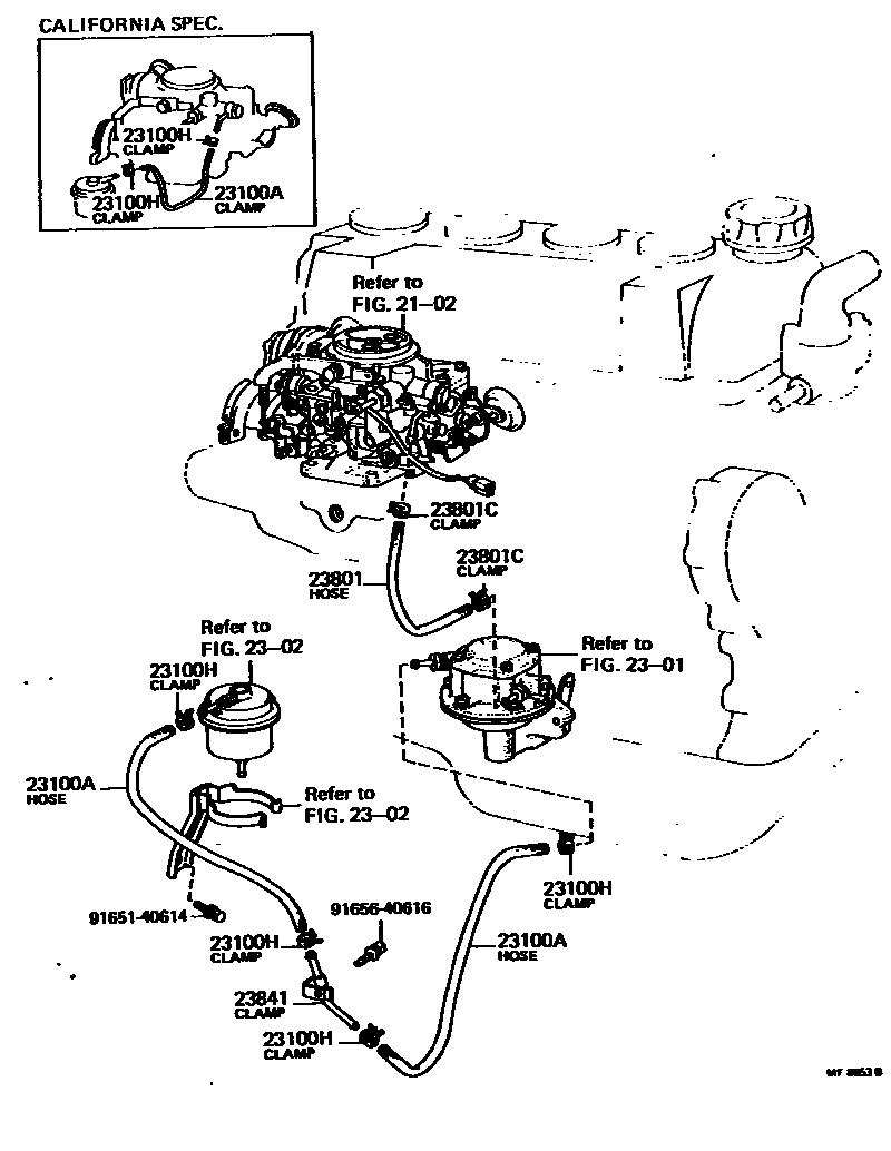 Toyota COROLLA 燃油管和卡箍 EPC diagram — MF8053B