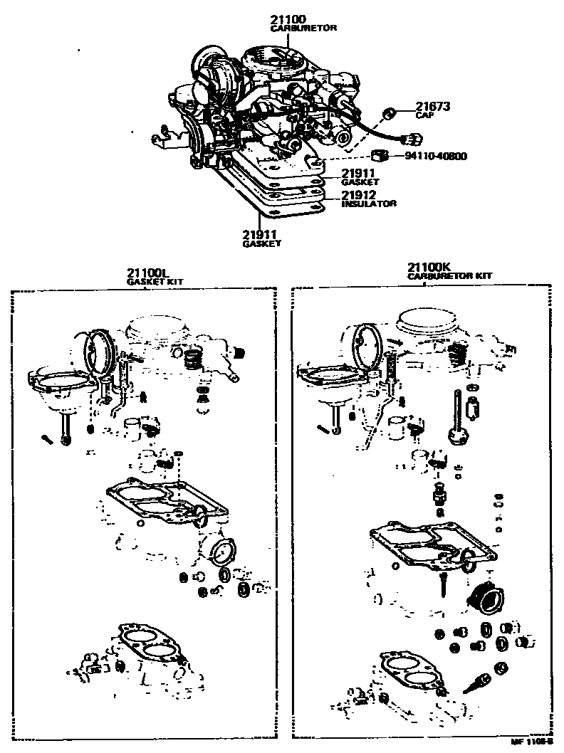 Toyota COROLLA carburetor assembly EPC diagram — MF1106B