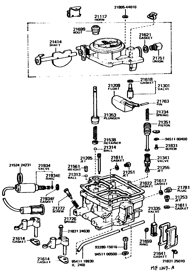 Toyota COROLLA 化油器 EPC diagram — MF1367A