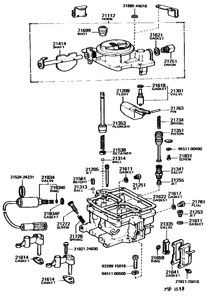 Toyota COROLLA 化油器 EPC diagram — MF1598