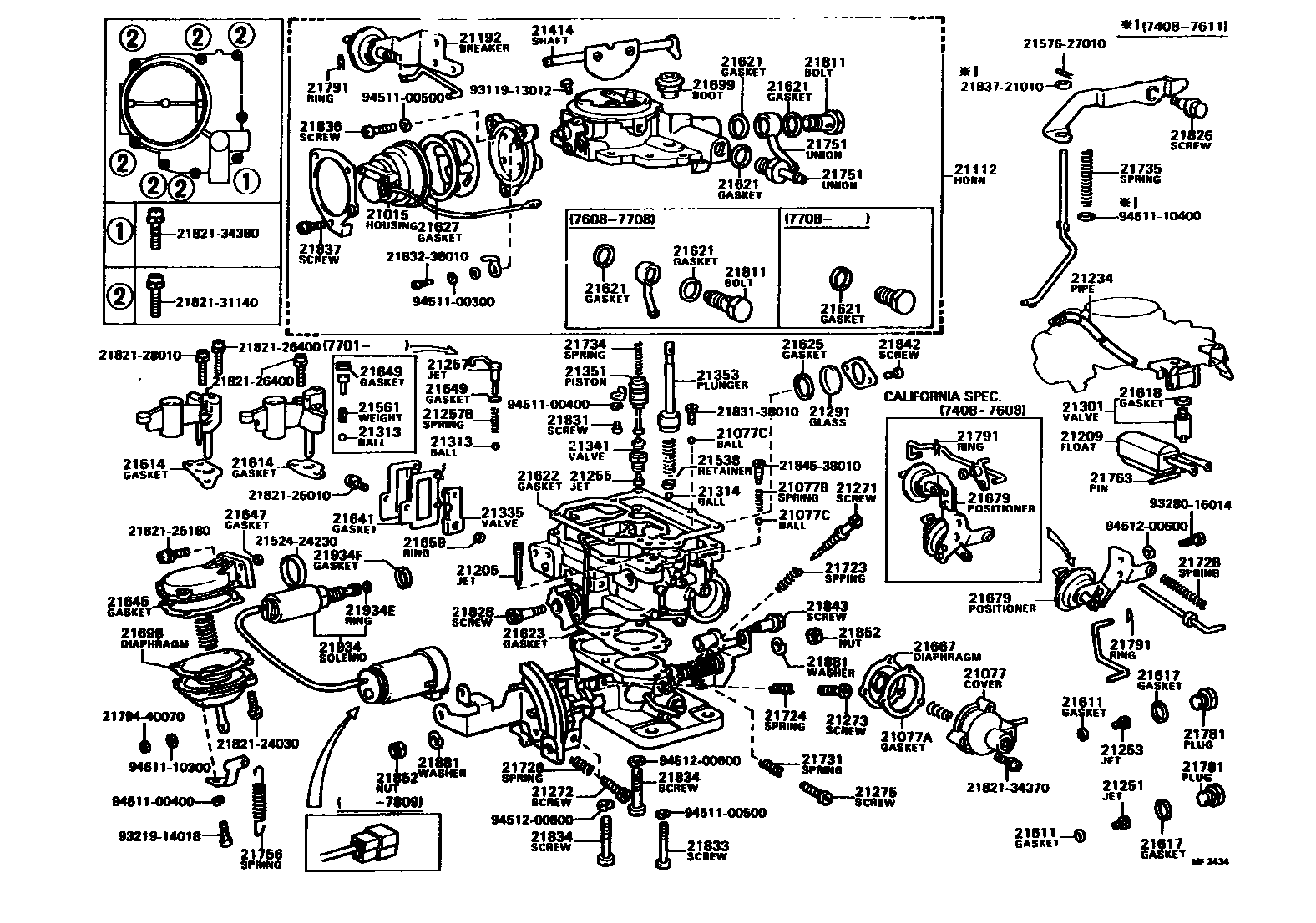 Toyota COROLLA 化油器 EPC diagram — MF2434