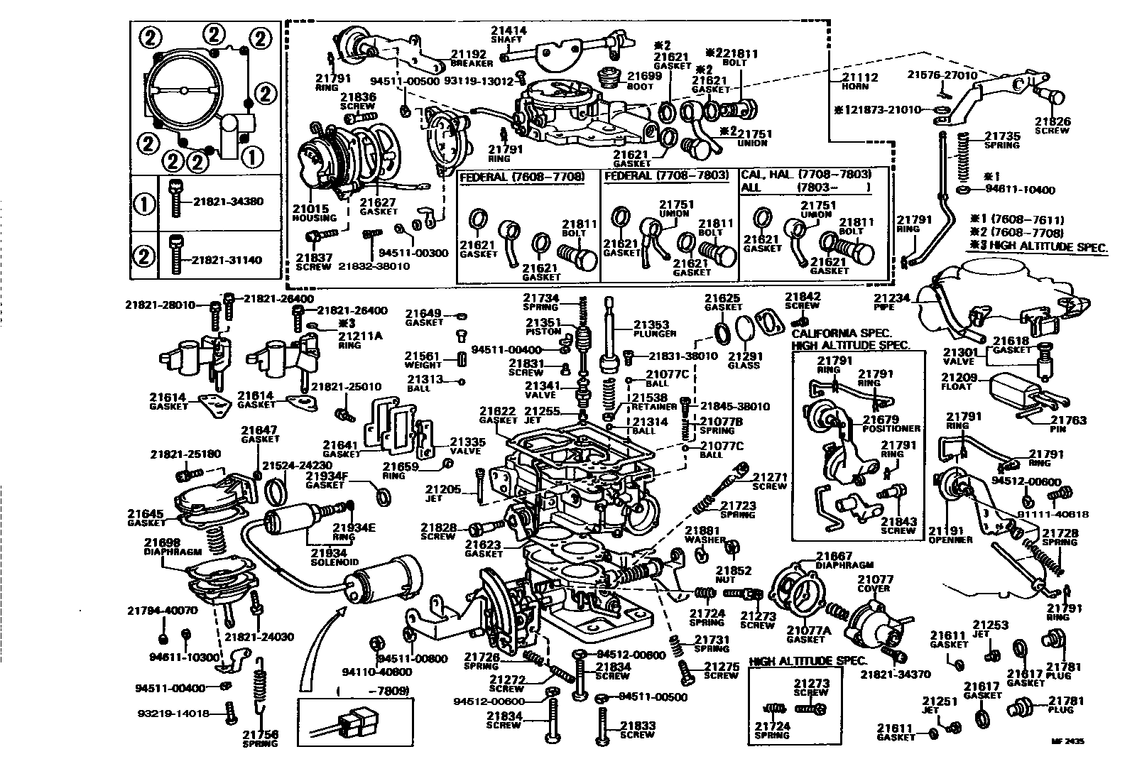 Toyota COROLLA 化油器 EPC diagram — MF2435