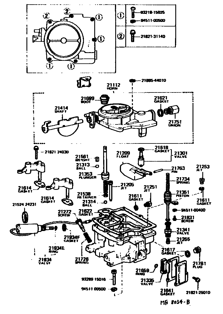 Toyota COROLLA 化油器 EPC diagram — MF8054B