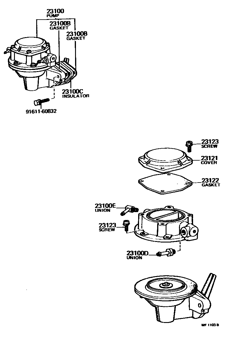 Toyota COROLLA 燃油泵和燃油管 EPC diagram — MF1103B