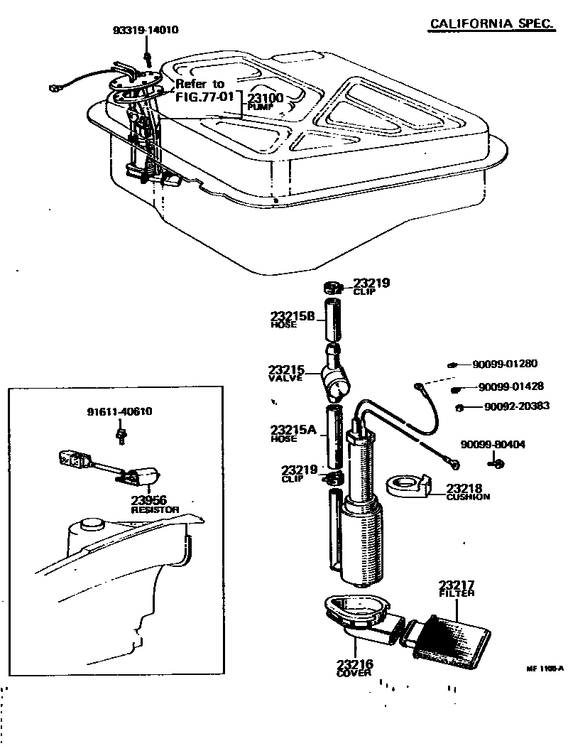 Toyota COROLLA 燃油泵和燃油管 EPC diagram — MF1105A