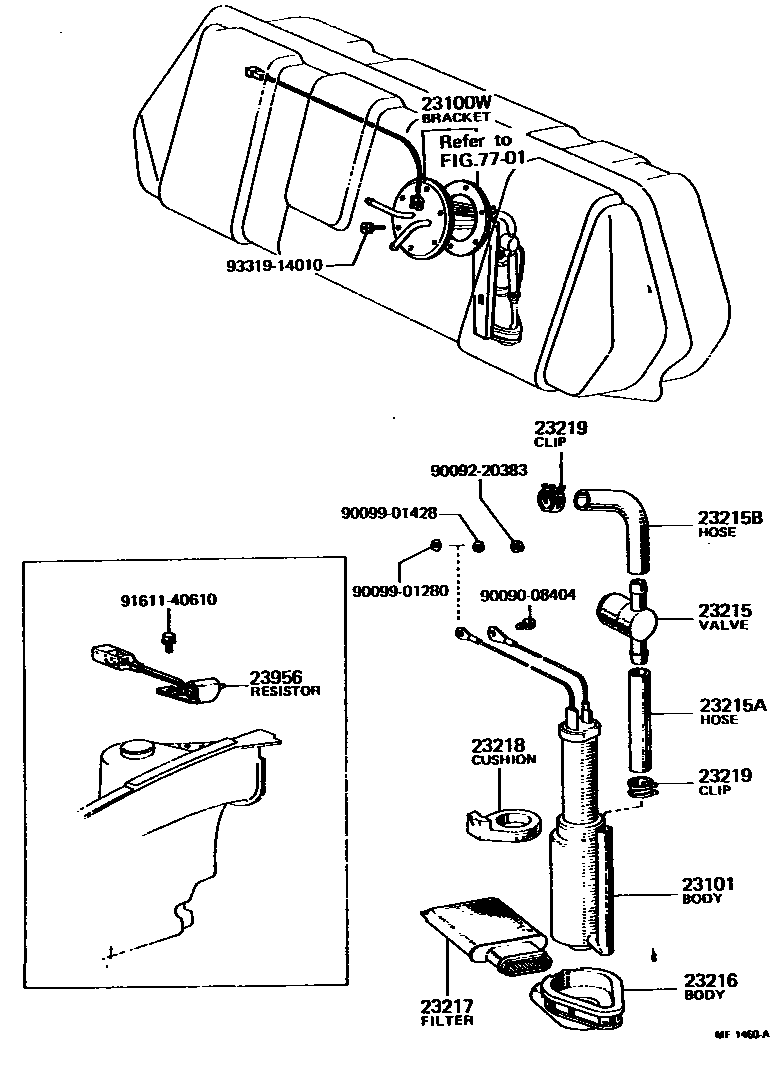 Toyota COROLLA 燃油泵和燃油管 EPC diagram — MF1460A