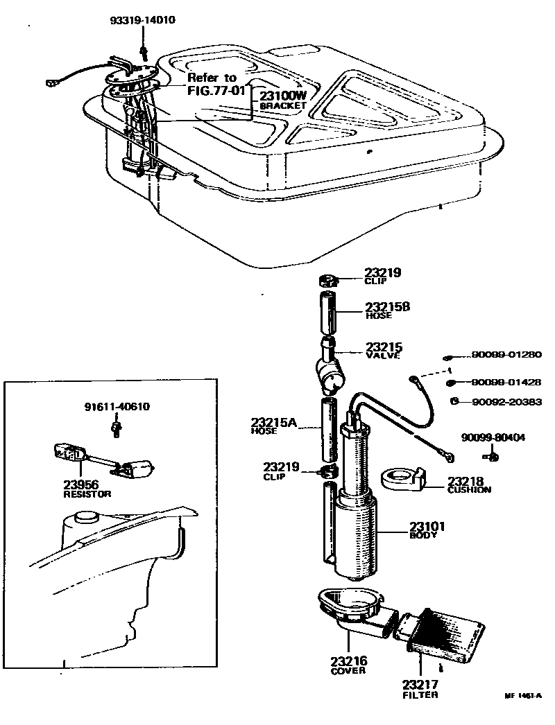 Toyota COROLLA 燃油泵和燃油管 EPC diagram — MF1461A