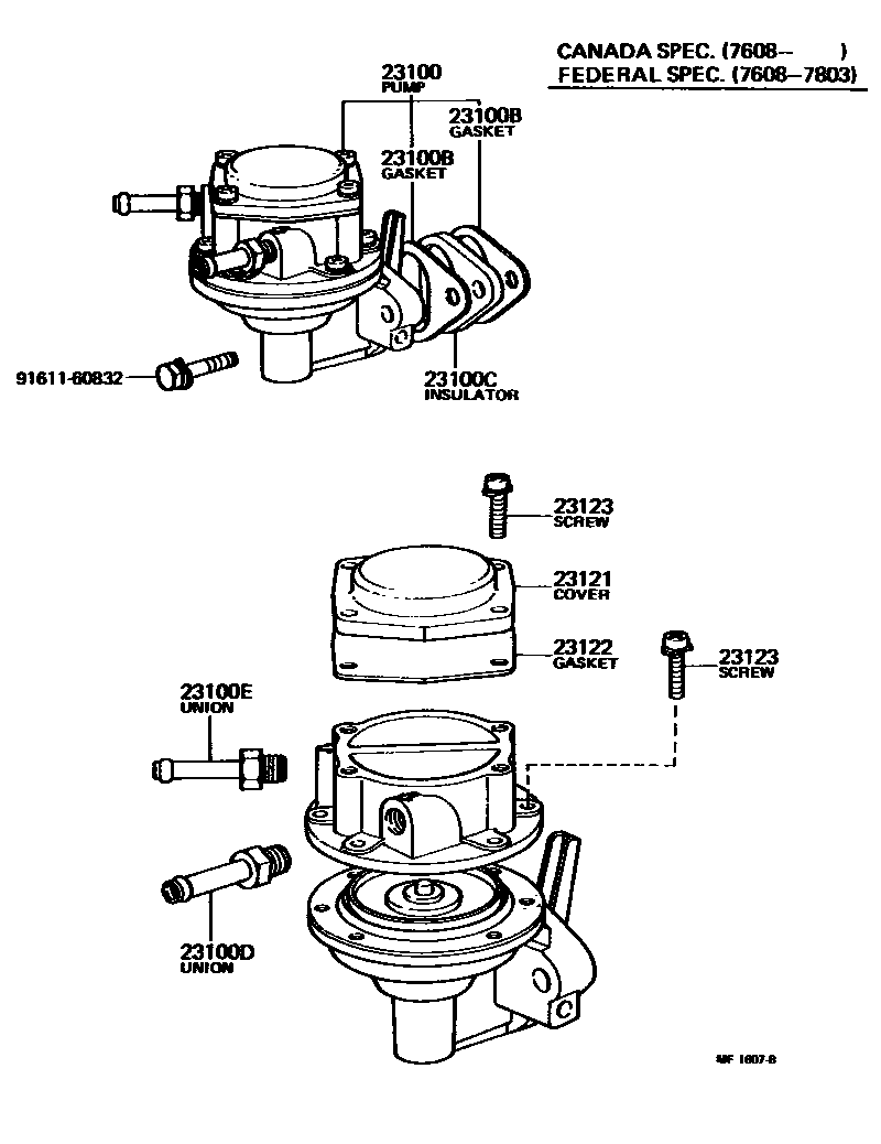 Toyota COROLLA 燃油泵和燃油管 EPC diagram — MF1607B