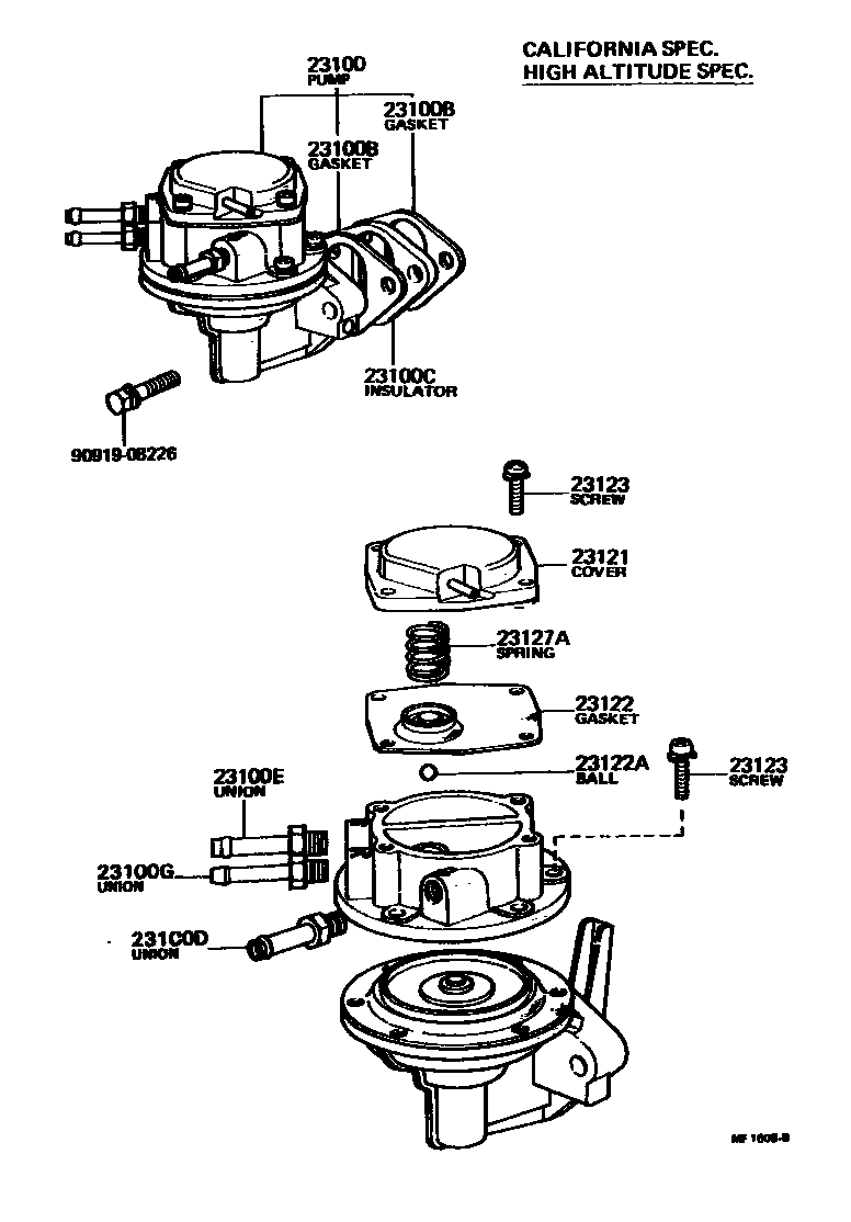 Toyota COROLLA 燃油泵和燃油管 EPC diagram — MF1608B