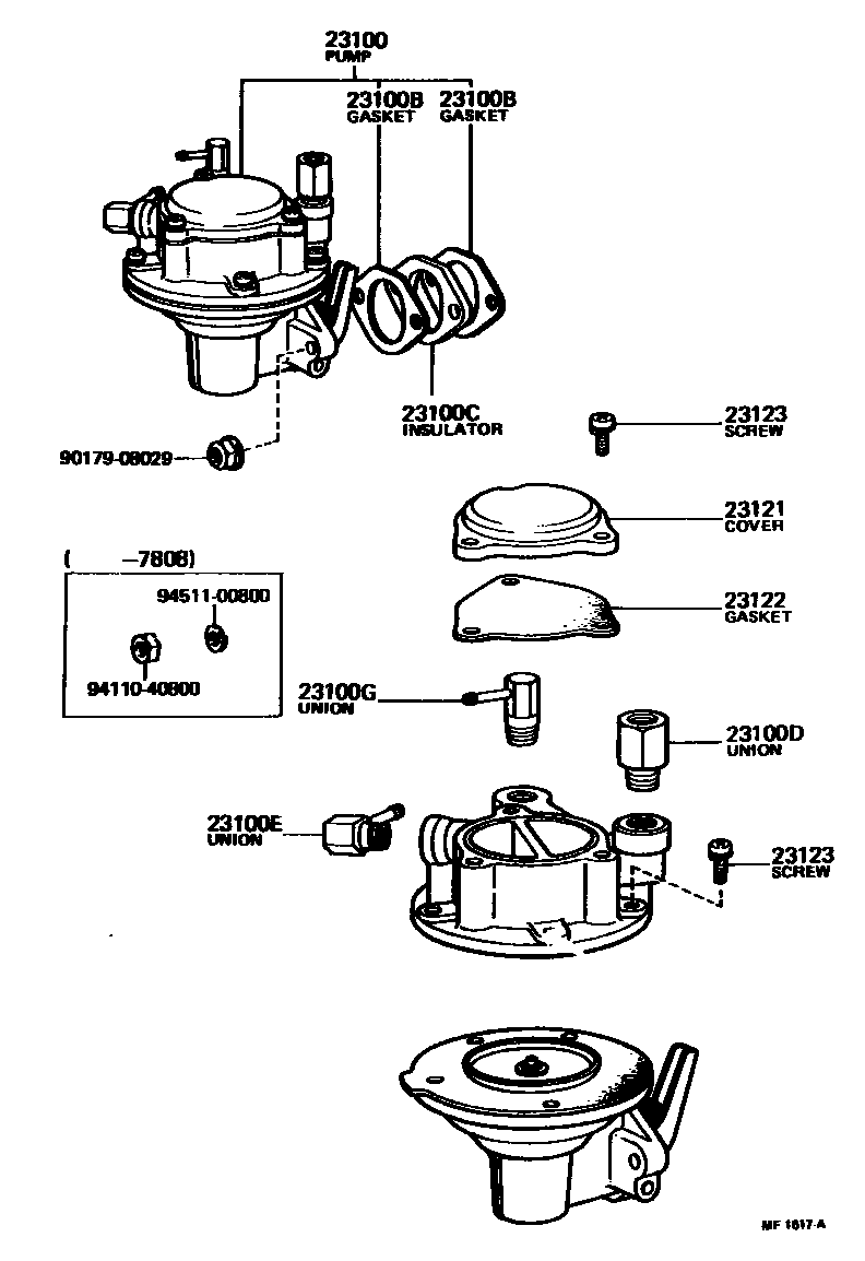 Toyota COROLLA 燃油泵和燃油管 EPC diagram — MF1617A