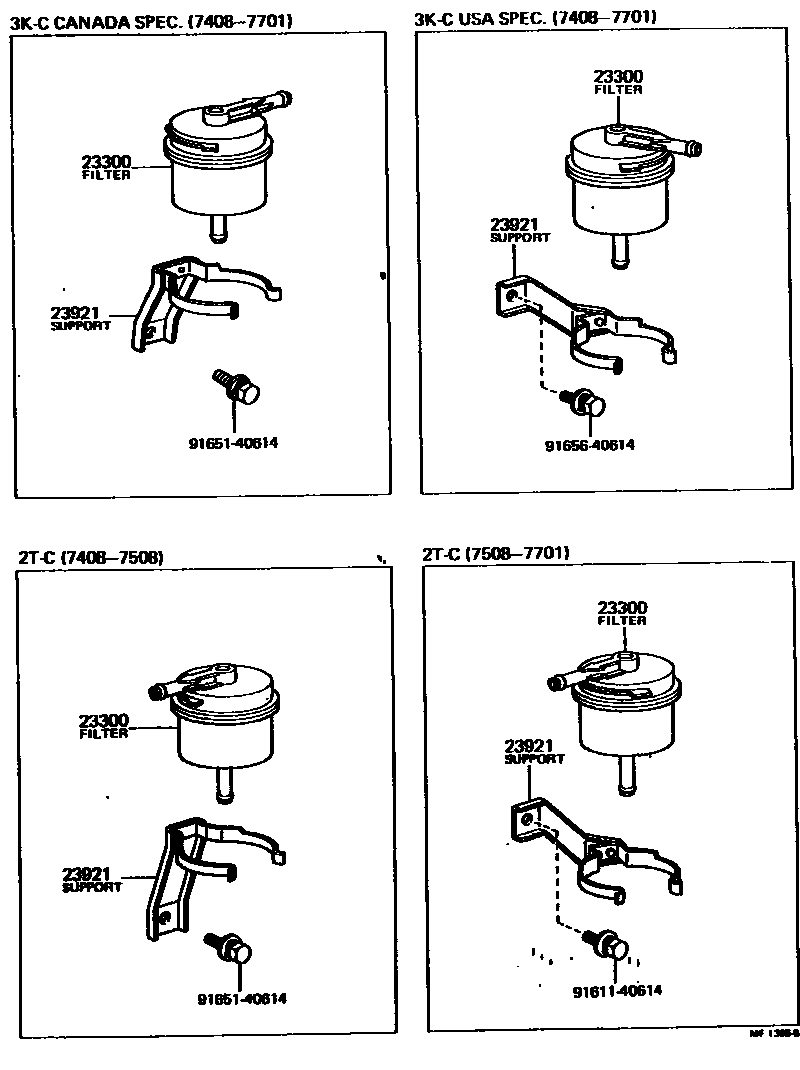 Toyota COROLLA fuel filter EPC diagram — MF1366B