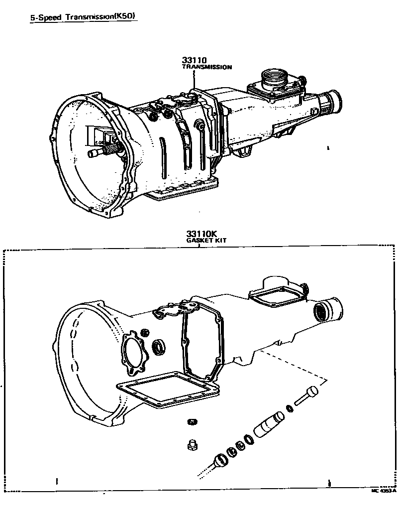 Toyota COROLLA 传动桥或变速器总成和衬垫组件(MTM) EPC diagram — MC4353A