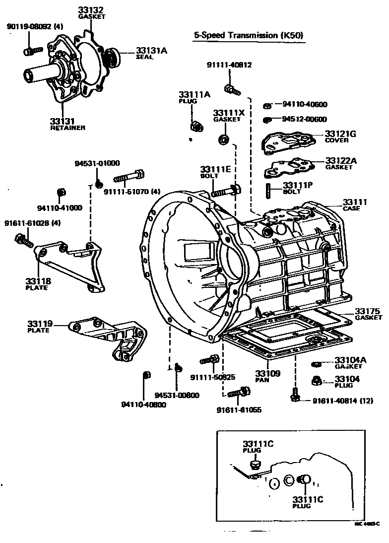 Toyota COROLLA 离合器壳和变速器壳(MTM) EPC diagram — MC4403C