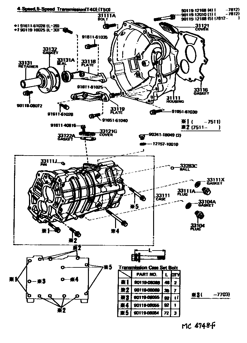 Toyota COROLLA 离合器壳和变速器壳(MTM) EPC diagram — MC4748F