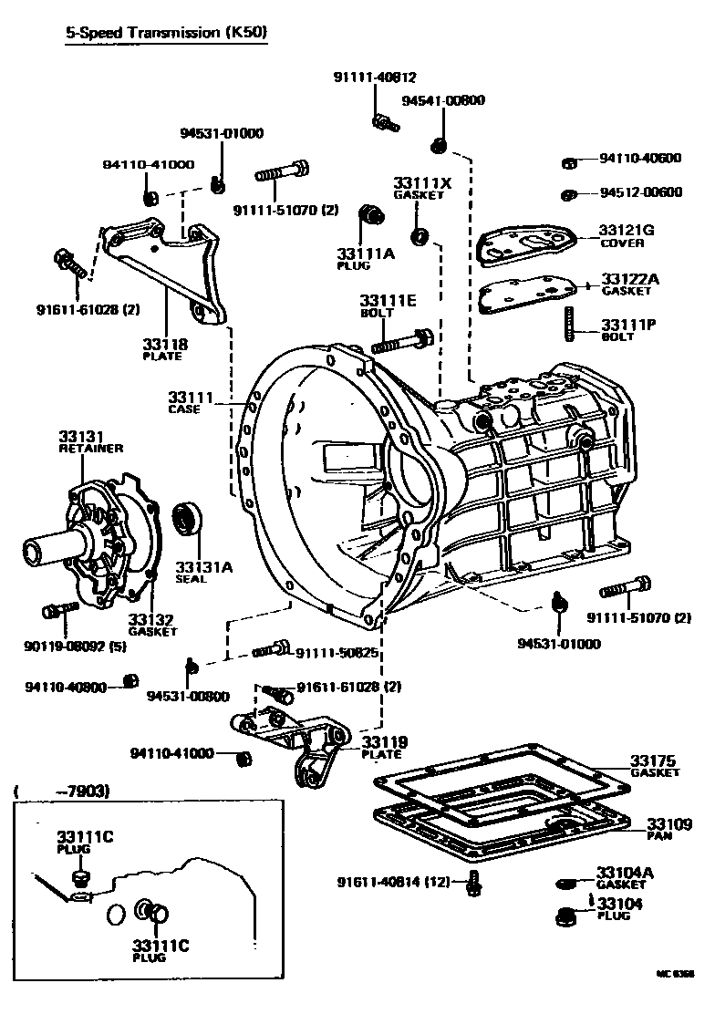 Toyota COROLLA 离合器壳和变速器壳(MTM) EPC diagram — MC6358