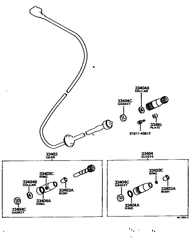 Toyota COROLLA 速度表从动齿轮(MTM) EPC diagram — MC3561C