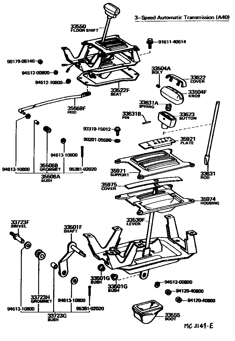 Toyota COROLLA Shift Lever & Retainer EPC diagram — MC3149E