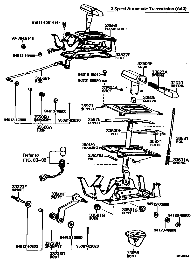 Toyota COROLLA Shift Lever & Retainer EPC diagram — MC4791A