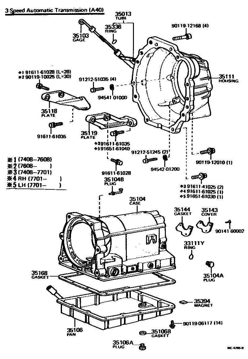 Toyota COROLLA 变速器壳和油底壳(ATM) EPC diagram — MC4785B