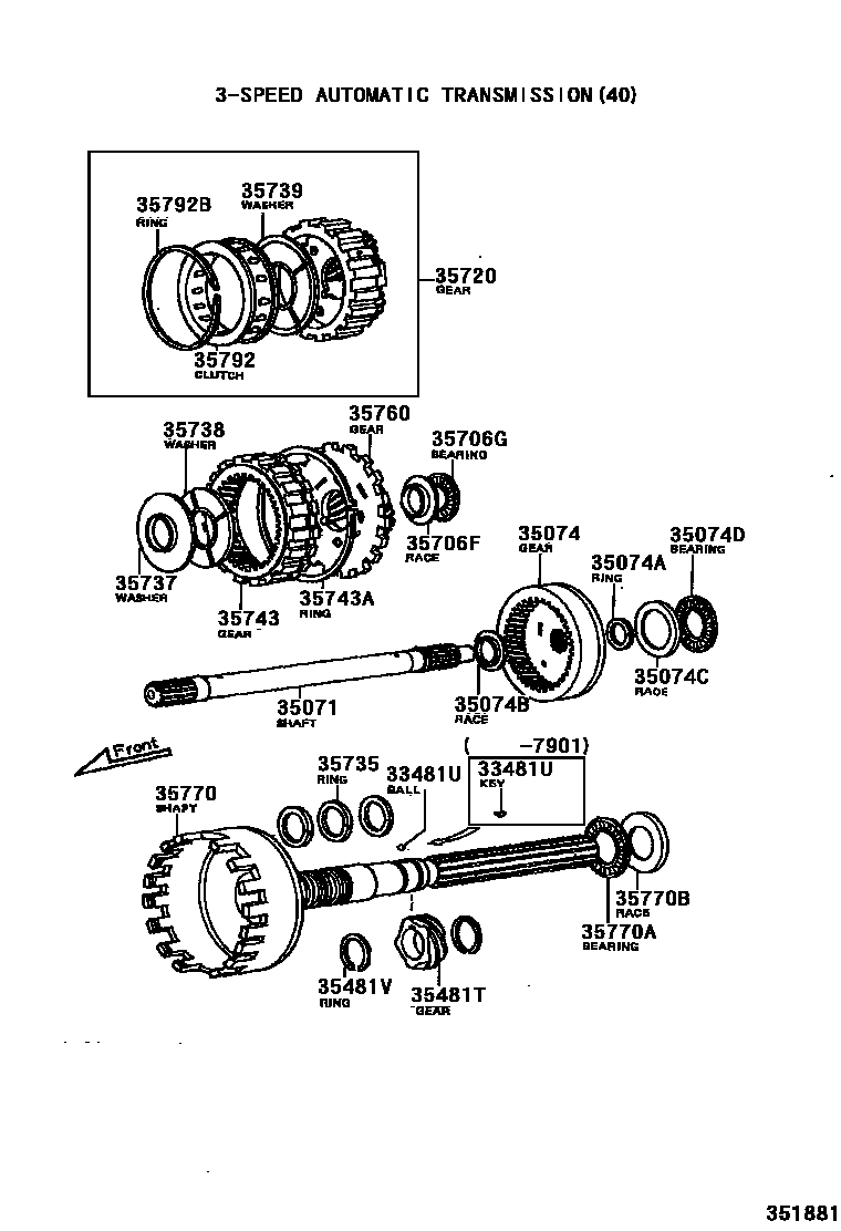 Toyota COROLLA 行星齿轮、倒档活塞和中间轴齿轮(ATM) EPC diagram — 351881