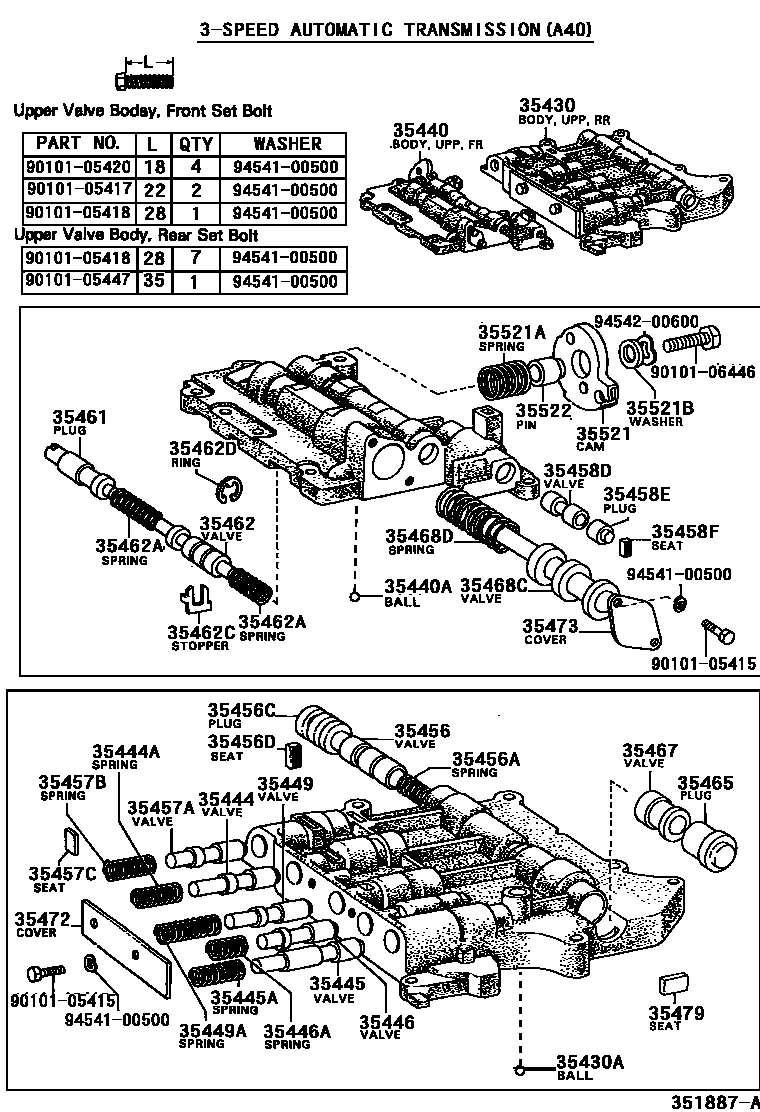 Toyota COROLLA 阀体和滤油网(ATM) EPC diagram — 351887A