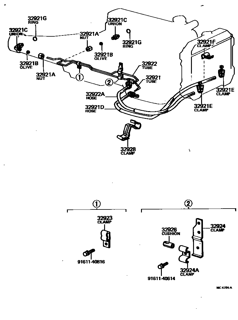 Toyota COROLLA 变速器油冷却器和配管(ATM) EPC diagram — MC4784A