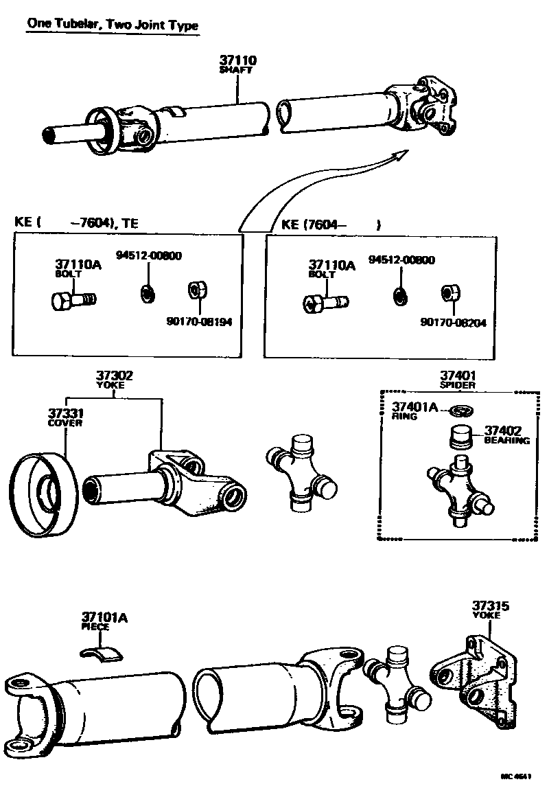Toyota COROLLA Propeller Shaft & Universal Joint EPC diagram — MC4641